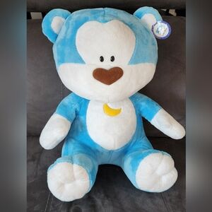 Vintage Morning Glory Blue Bear 20” Sit Plush Rare With Tags Crecent Moon Heart